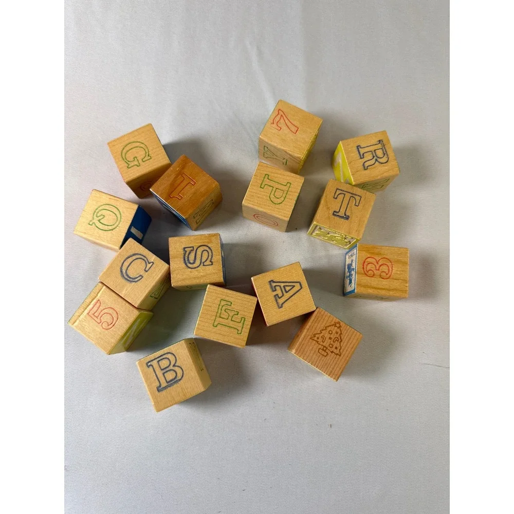 Vintage 1978 Playskool Disney Wood Blocks 15 Piece Set Mickey Mouse 227 USA